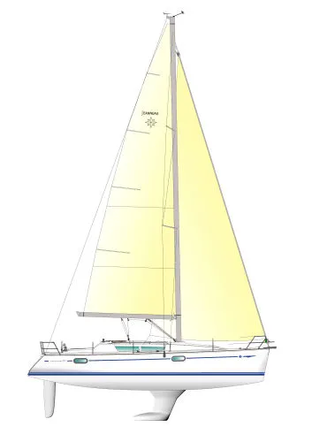 Slide: The Image of 2008 Jeanneau Sun Odyssey 39i sailboat illustration with yellow sails. - 31