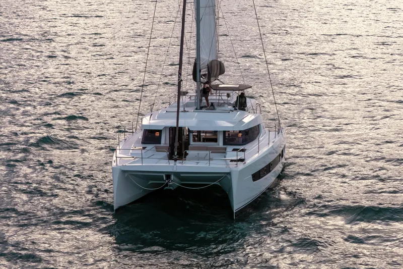 The Image of 2023 Bali 4.4 catamaran sailing on open water, showcasing modern design and elegance. - 0