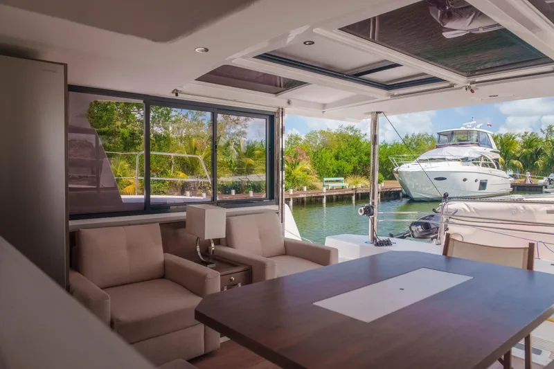 Slide: The Image of Luxurious interior of 2023 Bali 4.4 yacht with marina view and modern furnishings. - 19