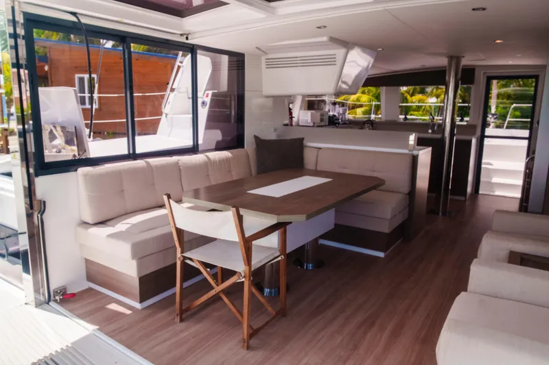 Slide: The Image of Modern interior of 2023 Bali 4.4 yacht with spacious seating and dining area. - 2