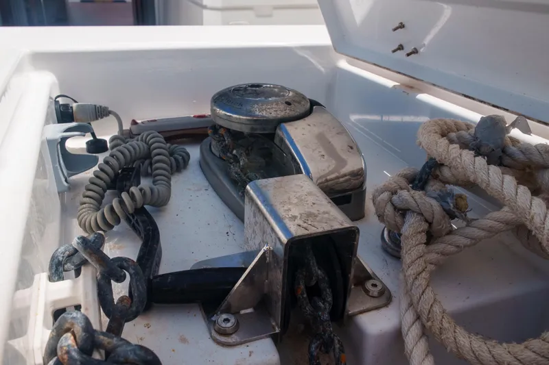 Slide: The Image of Anchor winch and ropes on a 2023 Bali 4.4 boat deck. - 49