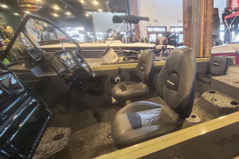 Slide: The Image of 2026 Tracker Targa V-19 Combo boat, top view, showcasing seating and layout. - 3