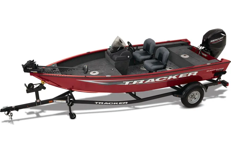 The Image of 2026 Tracker Super Guide V-16 SC boat parked outside Cabela's store. - 0