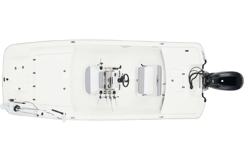 Slide: The Image of 2026 Mako Pro Skiff 17 CC boat with Mercury engine on trailer in parking lot. - 5