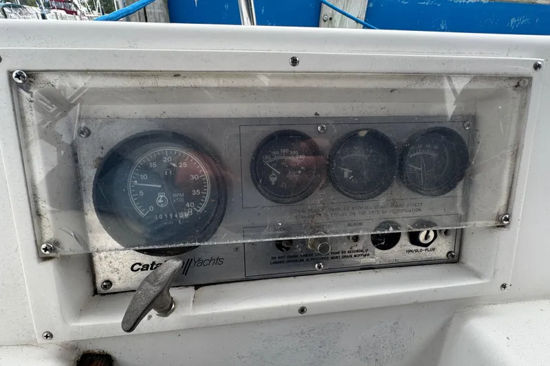 Slide: The Image of Instrument panel of a 1988 Catalina 34 yacht with gauges and controls. - 40