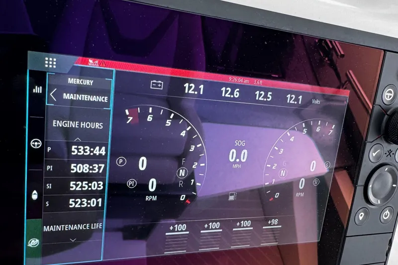 Slide: The Image of Dashboard display of a 2021 Azimut Verve 47 showing engine hours and maintenance data. - 41