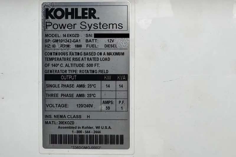 Slide: The Image of Label of Kohler Power Systems generator, model 14 EKOZD, diesel, 120/240V, 14 kW output. - 42