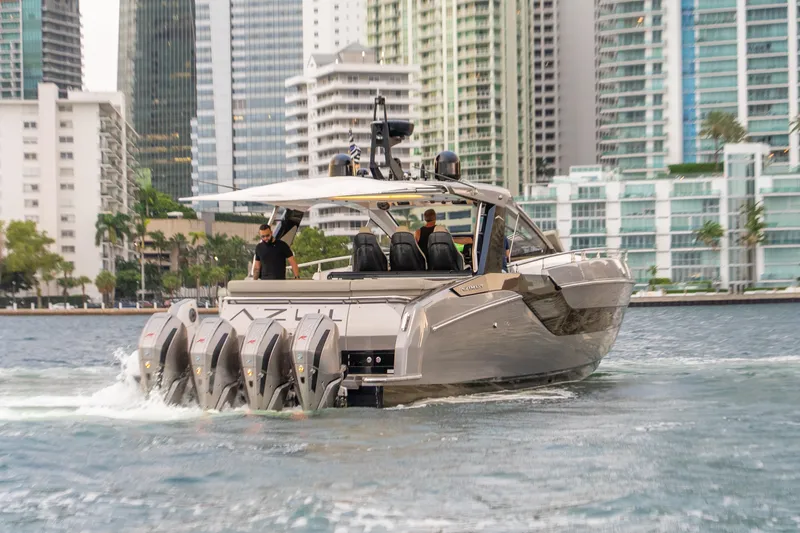 Slide: The Image of Azimut Verve 47 yacht cruising in urban waters, 2021 model. - 5