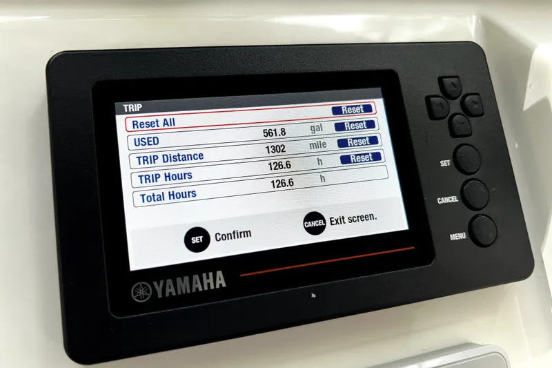 Slide: The Image of Yamaha display showing trip data on 2023 Parker 2120 Sport Cabin boat. - 98