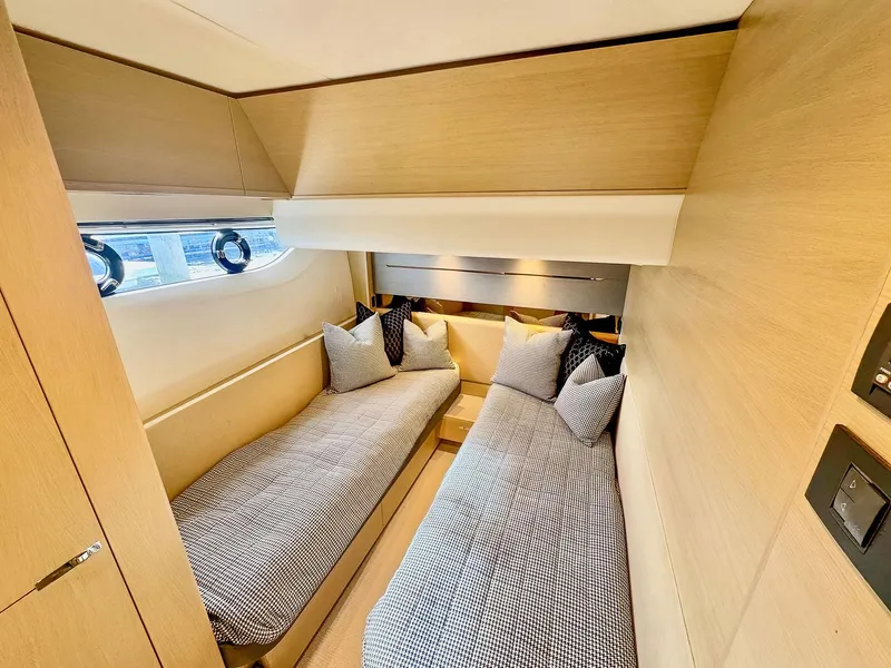 Slide: The Image of Interior of 2018 Princess S60 yacht with twin beds and modern design. - 49