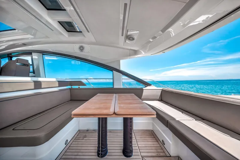 Slide: The Image of Luxurious 2018 Fairline Targa 53 OPEN yacht interior with ocean view. - 16
