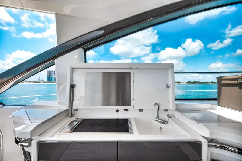 Slide: The Image of Luxury yacht kitchen on 2018 Fairline Targa 53 OPEN with ocean view. - 18
