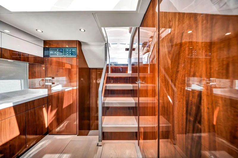 Slide: The Image of Luxurious interior of 2018 Fairline Targa 53 OPEN yacht with wooden finishes and modern design. - 23