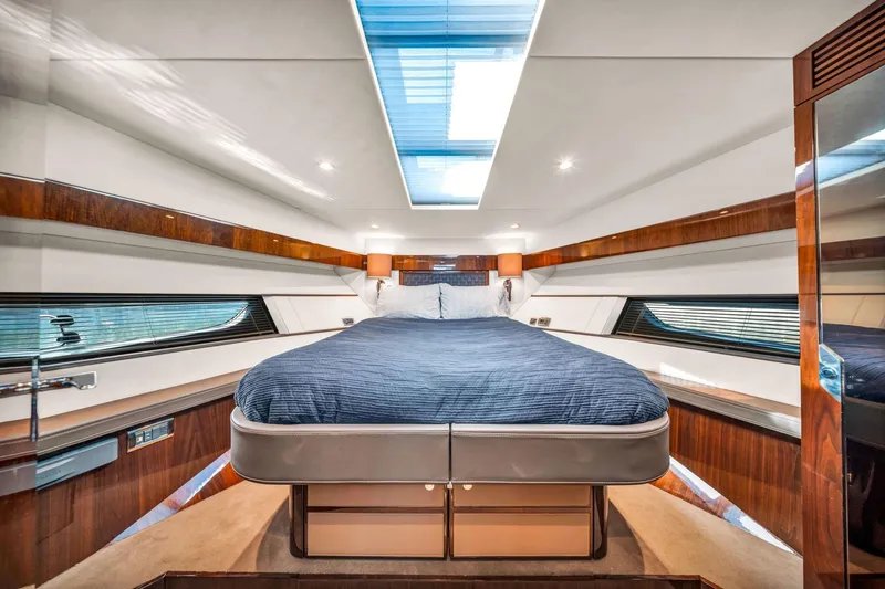 Slide: The Image of Luxurious cabin interior of 2018 Fairline Targa 53 OPEN yacht with skylight and elegant wood finishes. - 41