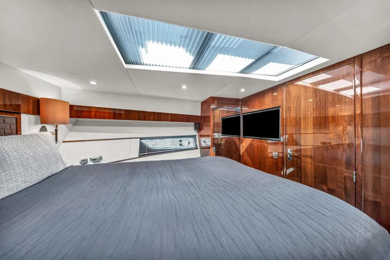 Slide: The Image of Luxurious cabin interior of 2018 Fairline Targa 53 OPEN yacht with skylight and modern amenities. - 43