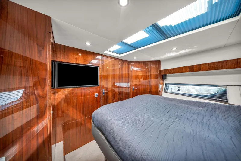 Slide: The Image of Luxurious cabin interior of 2018 Fairline Targa 53 OPEN yacht with wood paneling. - 44