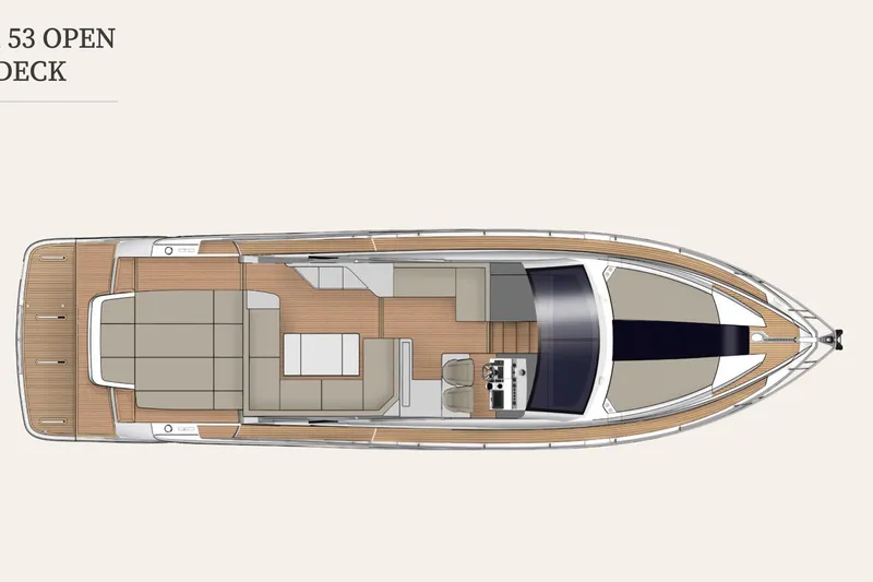 Slide: The Image of Top view of 2018 Fairline Targa 53 OPEN yacht deck layout. - 59