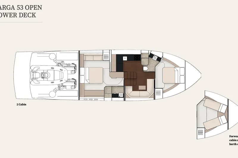 Slide: The Image of Floor plan of 2018 Fairline Targa 53 OPEN lower deck with two cabins. - 60