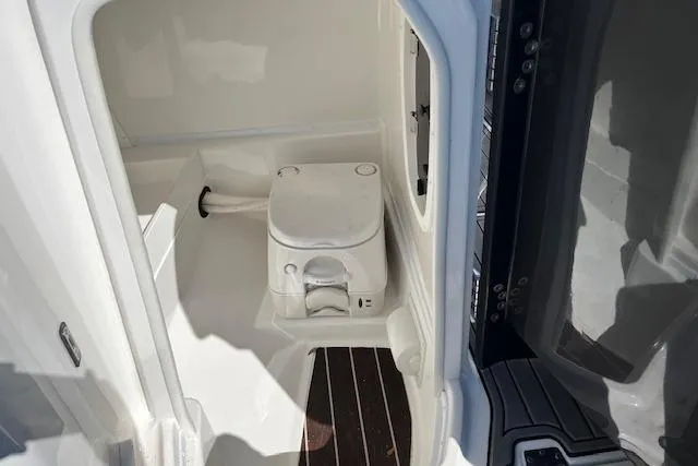Slide: The Image of 2017 Monterey M-45 boat interior with compact marine toilet. - 18