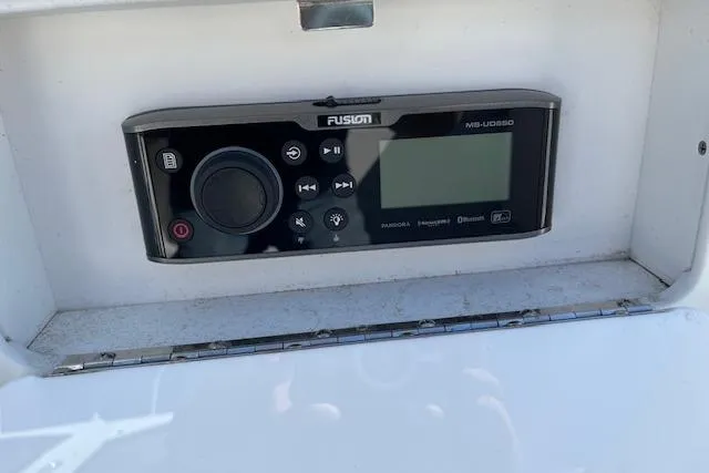 Slide: The Image of Fusion marine stereo system in a 2017 Monterey M-45 boat dashboard. - 21