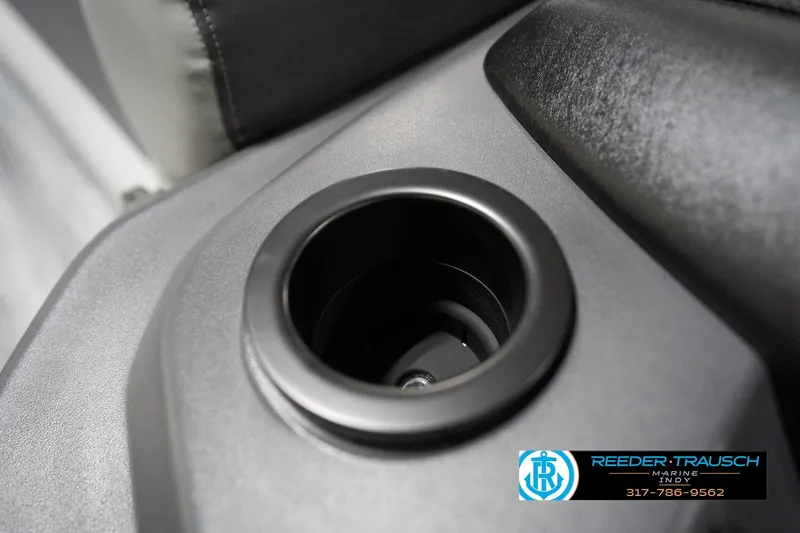 Slide: The Image of 2026 Bennington 188 SL boat cup holder detail with Reeder-Trausch Marine logo. - 45
