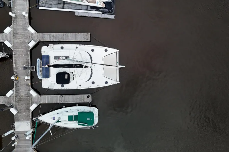 Slide: The Image of Aerial view of 2013 Fountaine Pajot Lipari 41 catamaran docked at marina. - 3