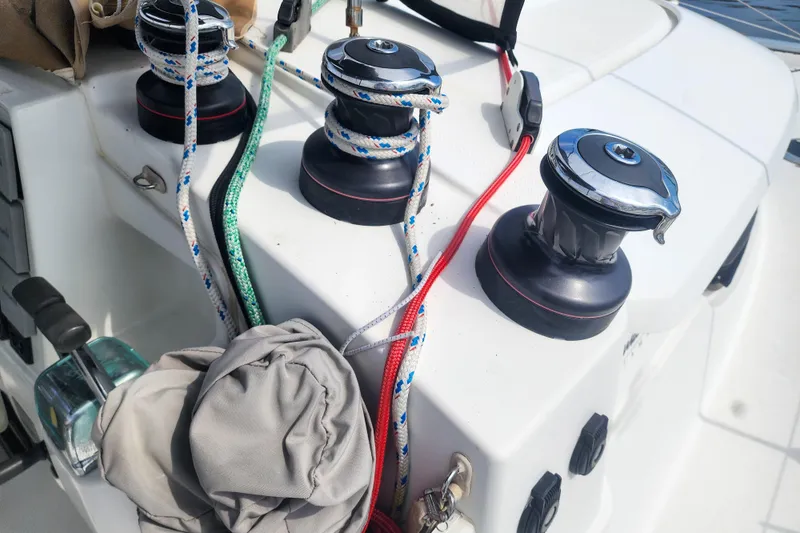 Slide: The Image of Winches and ropes on a 2013 Fountaine Pajot Lipari 41 catamaran deck. - 37
