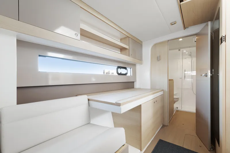 Slide: The Image of Modern interior of 2018 Bali 4.0 yacht with sleek design and compact bathroom. - 22