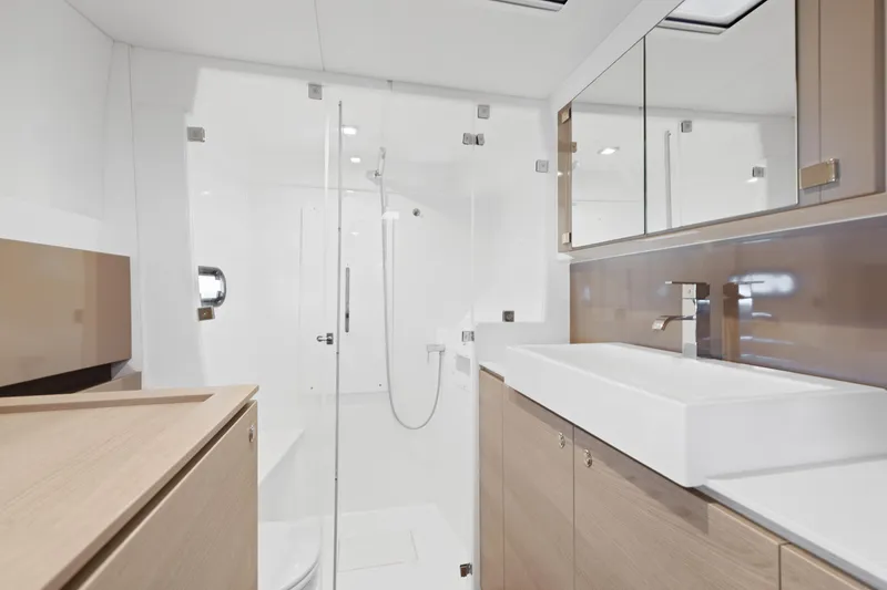 Slide: The Image of Modern yacht bathroom with sleek design, featuring glass shower and elegant fixtures, Bali 4.0, 2018. - 23