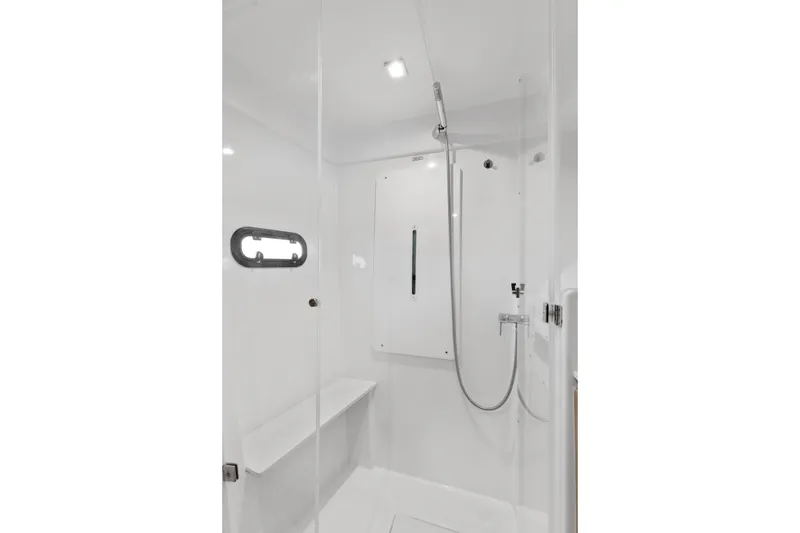 Slide: The Image of Modern shower cabin in Bali 4.0, 2018 model, featuring sleek design and white interior. - 24