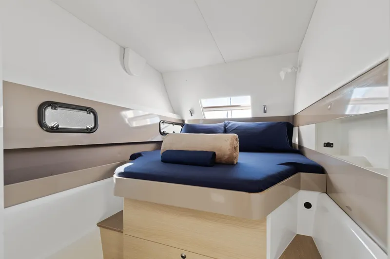 Slide: The Image of Luxurious cabin interior of 2018 Bali 4.0 yacht with cozy bed and modern design. - 26