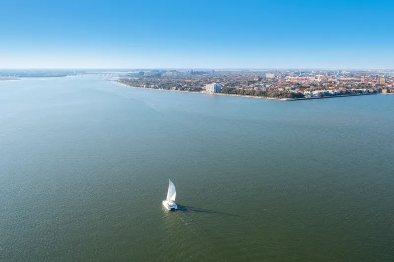 Slide: The Image of Sailboat on open water near city coastline, Bali 4.0 model, 2018. - 45