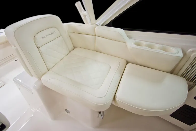 Slide: The Image of Manufacturer Provided Image: Grady-White Express 330 2020 boat interior with luxurious white seating. - 11