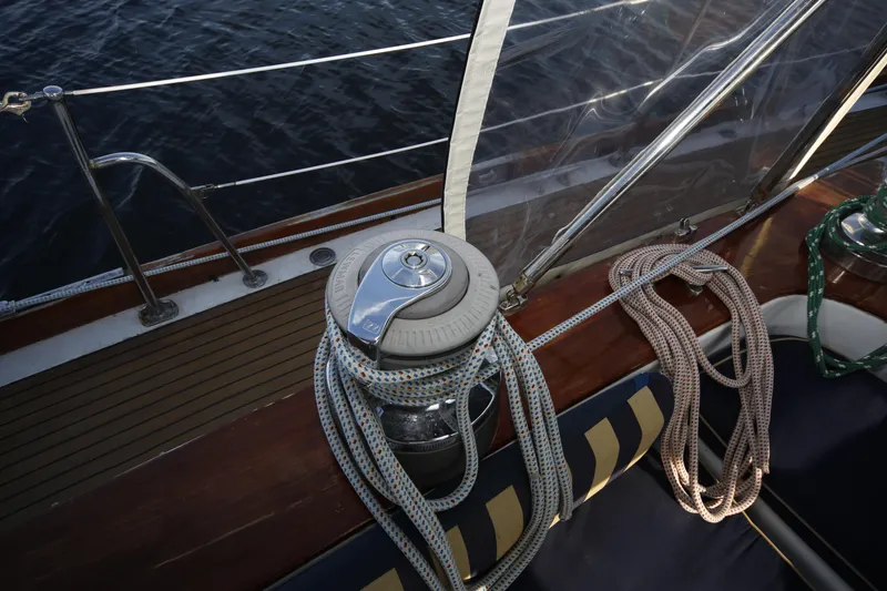 Slide: The Image of Deck of 1981 Gulfstar 60 CC sailboat with winch and ropes. - 21