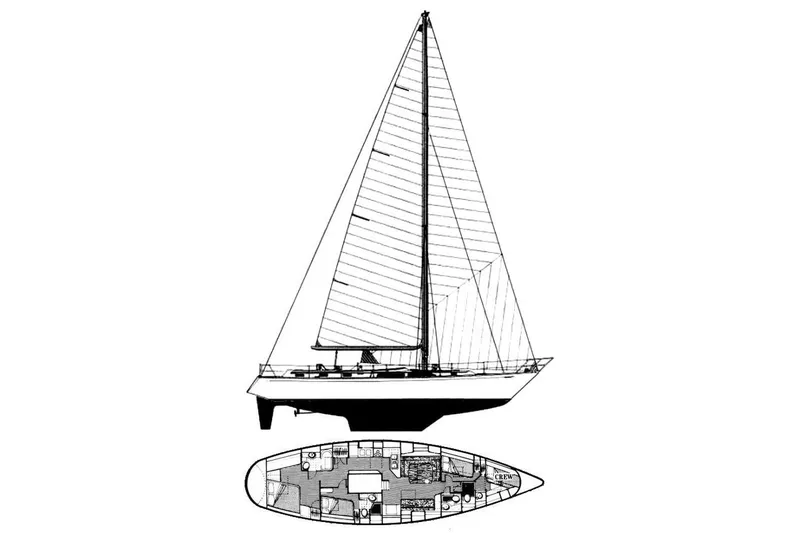 Slide: The Image of Line drawing of a 1981 Gulfstar 60 CC sailboat with interior layout. - 41