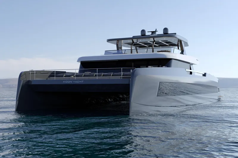 Slide: The Image of Futuristic 2027 Moon 9ty yacht cruising on calm waters. - 21