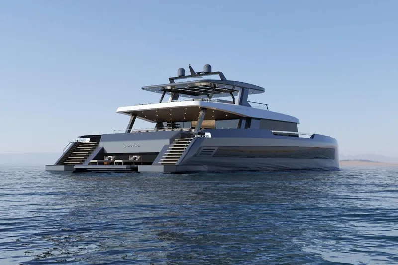 Slide: The Image of Luxury yacht Moon 9ty 2027 on calm sea, showcasing sleek modern design. - 3