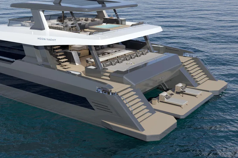 Slide: The Image of Luxurious 2027 Moon 9ty yacht with spacious decks and modern design on the water. - 32