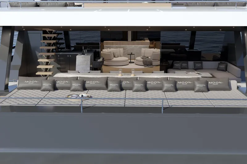 Slide: The Image of Luxurious Moon 9ty yacht interior, featuring elegant seating and modern design, 2027 model. - 33