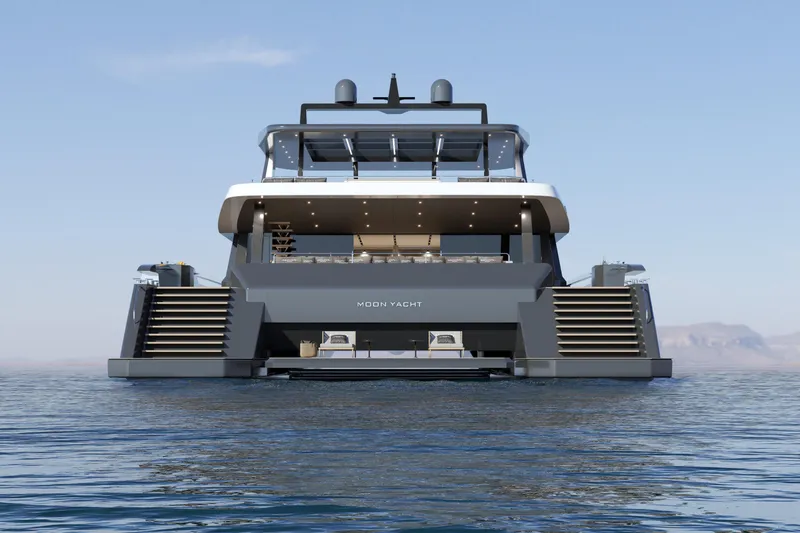 Slide: The Image of Luxury Moon 9ty yacht, 2027 model, on serene water with modern design and spacious decks. - 6