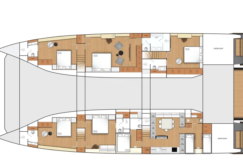 Slide: The Image of Floor plan of 2027 Moon 9ty yacht, featuring bedrooms, bathrooms, and living areas. - 62