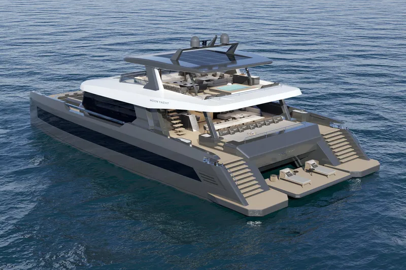 Slide: The Image of Luxurious 2027 Moon 9ty yacht on serene ocean waters, showcasing modern design. - 8