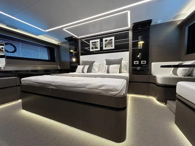 Slide: The Image of Luxurious kitchen interior of 2025 Pearl 63 yacht with ocean view. - 15