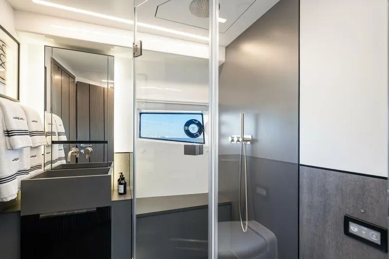 Slide: The Image of Luxurious bathroom interior of 2025 Pearl 63 yacht with modern fixtures and elegant design. - 48