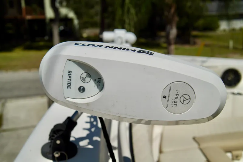 Slide: The Image of Minn Kota Riptide trolling motor on 2019 Carolina Skiff Sea Chaser 27 HFC boat. - 5