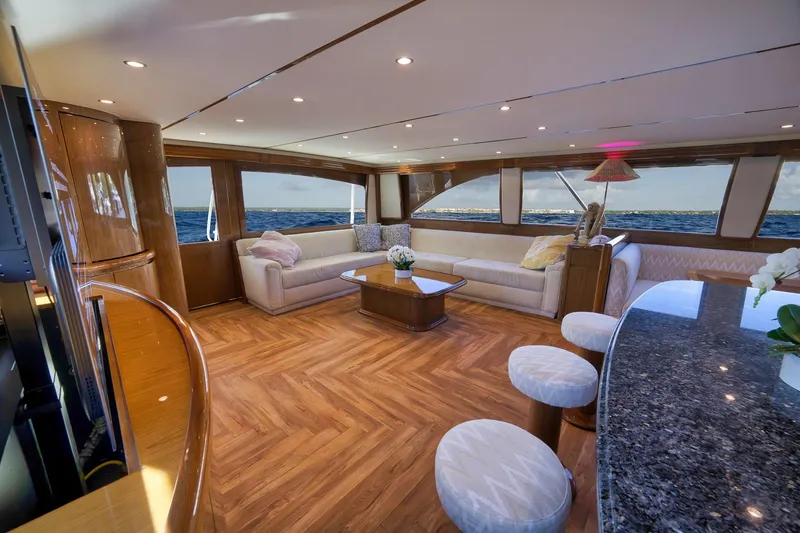 Slide: The Image of Luxurious interior of 2010 Viking 82 Convertible yacht with elegant seating and ocean view. - 40