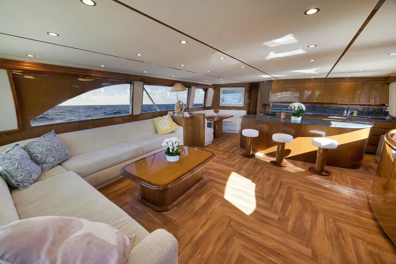 Slide: The Image of Luxurious interior of 2010 Viking 82 Convertible yacht with elegant seating and ocean view. - 44