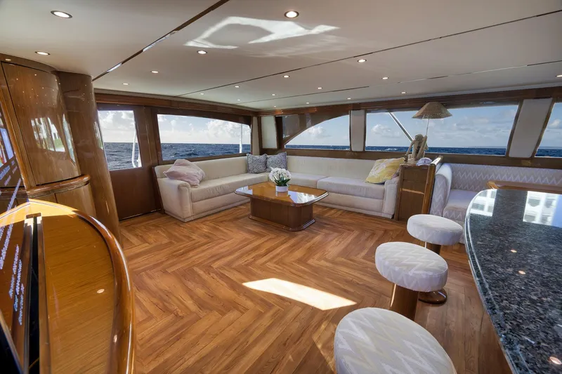 Slide: The Image of Luxurious interior of 2010 Viking 82 Convertible yacht with elegant seating and ocean views. - 45