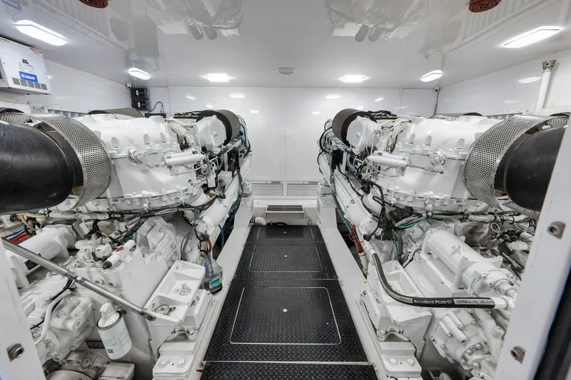 Slide: The Image of Engine room of 2010 Viking 82 Convertible yacht, featuring dual powerful engines. - 67