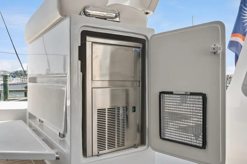 Slide: The Image of Open stainless steel compartment on 2024 St Francis 460 yacht, showcasing interior details. - 107